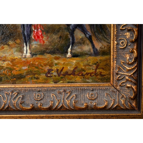 924 - 20th Century School, Arabian Scenes
oil on board, a pair, approx 11 x 16.5cm
one signed E Valardi, g... 