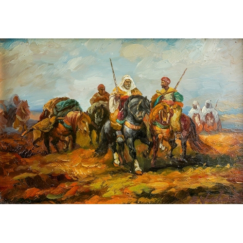 924 - 20th Century School, Arabian Scenes
oil on board, a pair, approx 11 x 16.5cm
one signed E Valardi, g... 