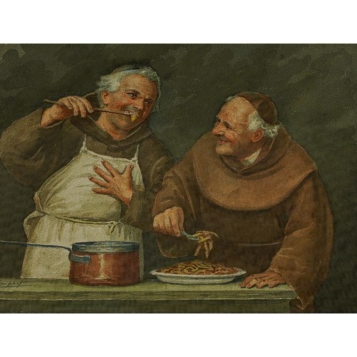 932 - Late 19th Century/early 20th Century School
Two Monks with a bowl of pasta
watercolour
signed Doppel... 