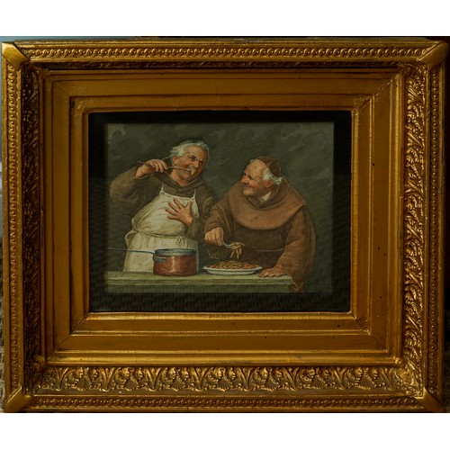 932 - Late 19th Century/early 20th Century School
Two Monks with a bowl of pasta
watercolour
signed Doppel... 