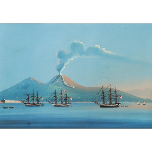 935 - Italian School (19th Century)
Three British tall ships in the Bay of Naples, Versuvius behind
goache... 