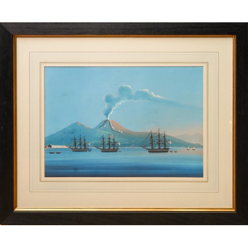 935 - Italian School (19th Century)
Three British tall ships in the Bay of Naples, Versuvius behind
goache... 