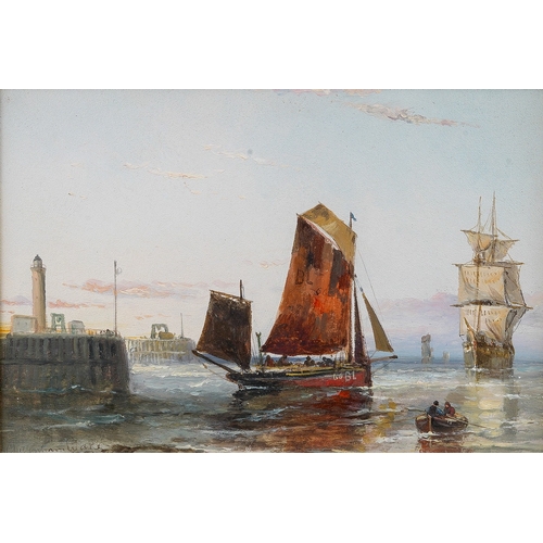 938 - John Cheltenham Wake (British, 1837-1882) 
Harbour scene
oil on card laid on board, 16.5 x 24cm 
sig... 