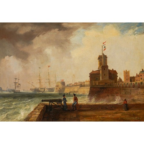 953 - William Garthwaite (fl.1860-1889)
Continental Naval port with Officer to foreground
oil on canvas, 4... 