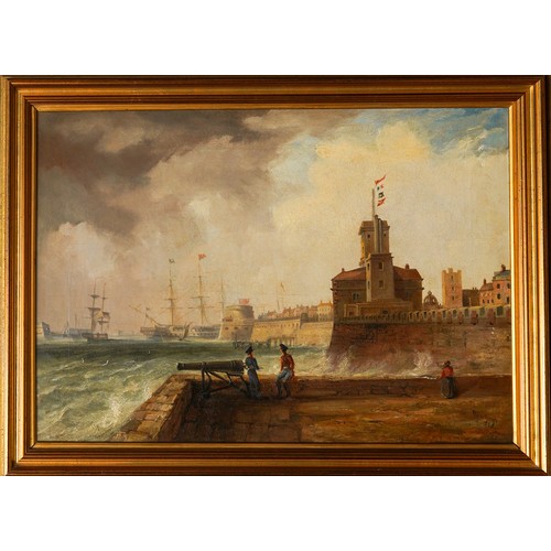 953 - William Garthwaite (fl.1860-1889)
Continental Naval port with Officer to foreground
oil on canvas, 4... 