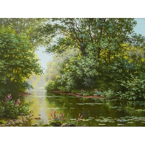 954 - Edmond Charles Rene-His (French, 1877-1960) 
Tranquil river landscape 
oil on canvas, 49 x 63cm
sign... 