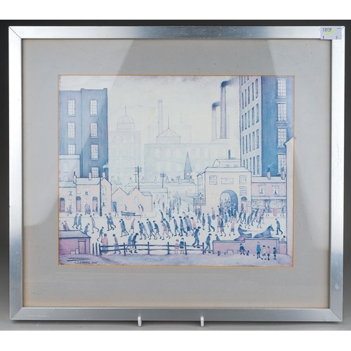 957 - Three open edition prints after L.s.Lowry, framed and glazed, image sizes 24cm x 29.5cm and smaller ... 