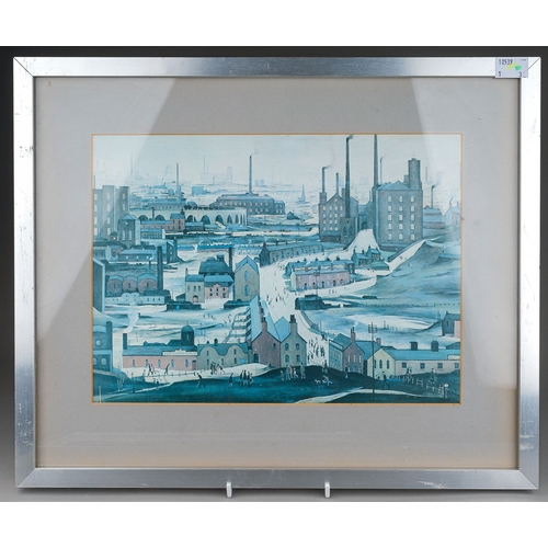 957 - Three open edition prints after L.s.Lowry, framed and glazed, image sizes 24cm x 29.5cm and smaller ... 