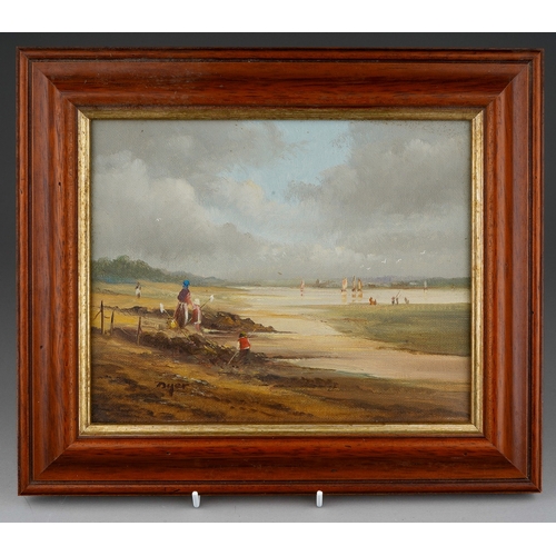 959 - Ted Dyer (20th Century)
Beach Scenes with figures 
oil on canvas, a pair, 19.5 x 24cm 
both signed, ... 