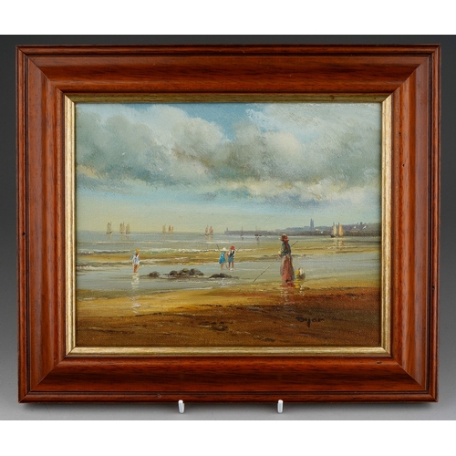 959 - Ted Dyer (20th Century)
Beach Scenes with figures 
oil on canvas, a pair, 19.5 x 24cm 
both signed, ... 