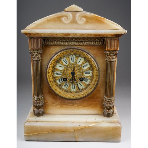 968 - A French marble Doric Temple mantle clock, gilt metal dial with Roman numerals, gilt metal column su... 