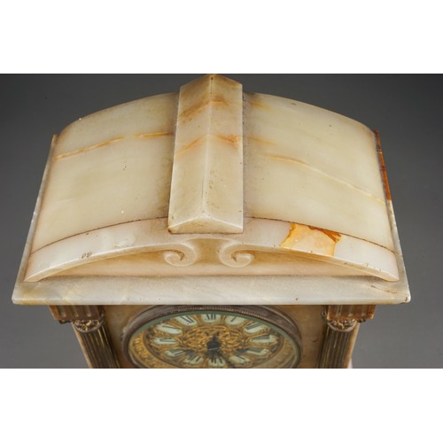 968 - A French marble Doric Temple mantle clock, gilt metal dial with Roman numerals, gilt metal column su... 