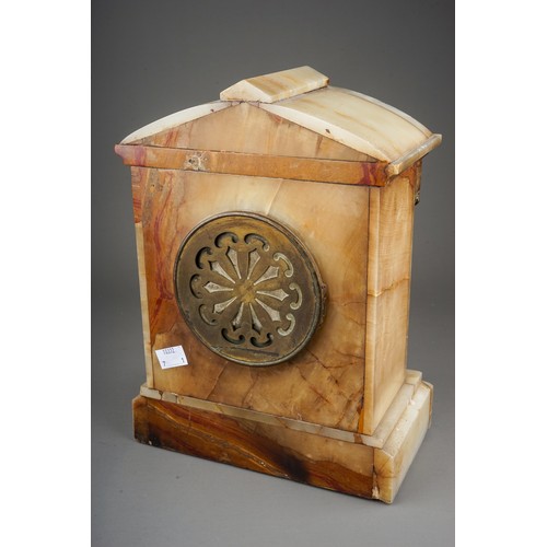 968 - A French marble Doric Temple mantle clock, gilt metal dial with Roman numerals, gilt metal column su... 