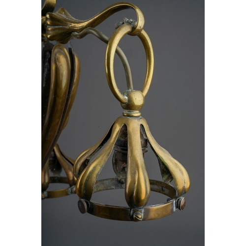 973 - Arts & Crafts art nouveau  brass ceiling light in manner of W.A.S Benson, total height approx 75 cm ... 