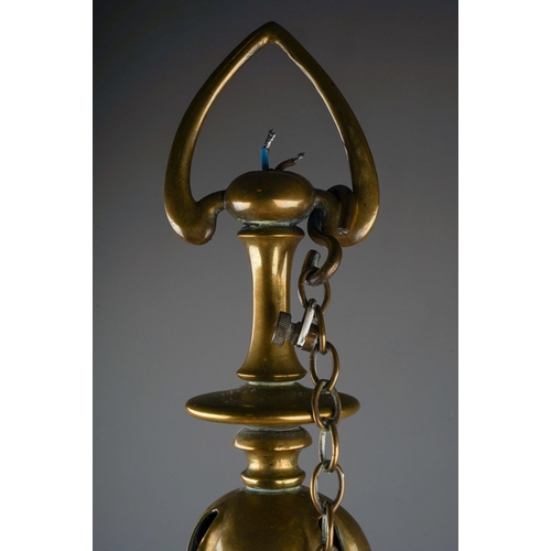 973 - Arts & Crafts art nouveau  brass ceiling light in manner of W.A.S Benson, total height approx 75 cm ... 