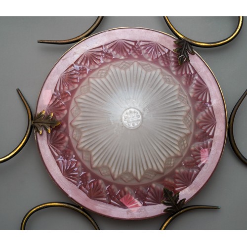 749 - Large pink art deco glass ceiling light plus 6 x white repro. outer glass shades, complete and ready... 