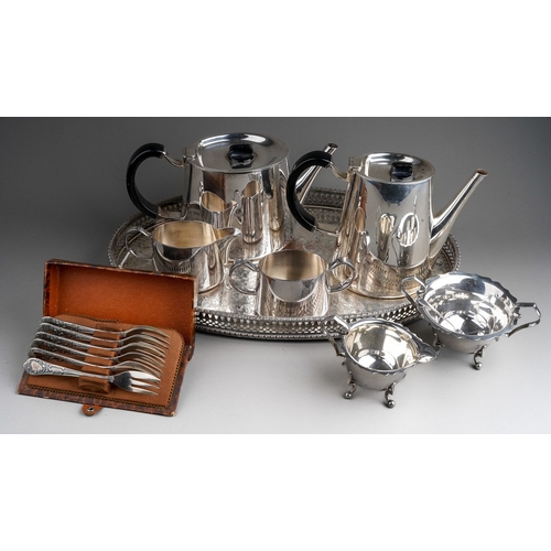 303 - Assorted silver plate, EPNS including Walker & Hall four piece tea and coffee service; sugar bowl an... 