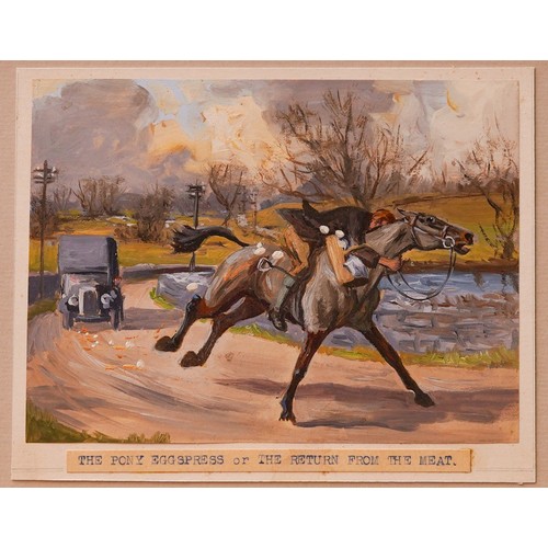 907A - Oil - the pony express or the return from the meet, frame measures approx 31 cm x 25.5 cm