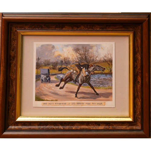 907A - Oil - the pony express or the return from the meet, frame measures approx 31 cm x 25.5 cm