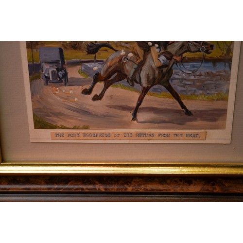 907A - Oil - the pony express or the return from the meet, frame measures approx 31 cm x 25.5 cm