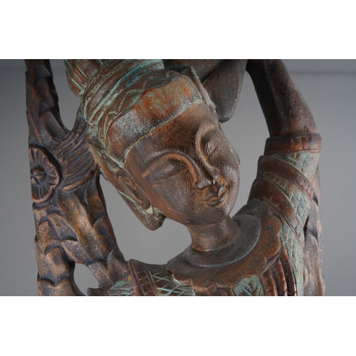 870 - Large carved hardwood figure, Thai 20th century, approx. 103 cm