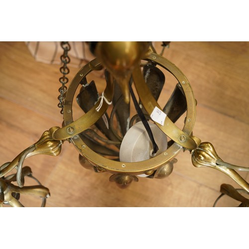 973 - Arts & Crafts art nouveau  brass ceiling light in manner of W.A.S Benson, total height approx 75 cm ... 