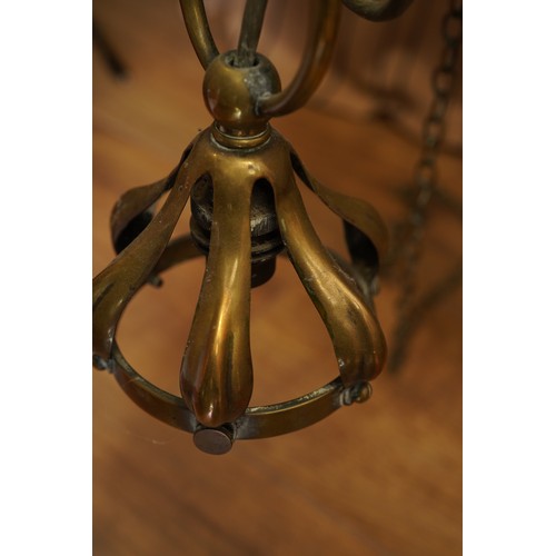 973 - Arts & Crafts art nouveau  brass ceiling light in manner of W.A.S Benson, total height approx 75 cm ... 