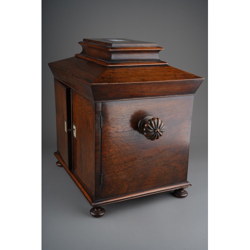 978 - A Victorian rosewood table top sewing cabinet, hinged caddy top with mother of pearl cartouche, the ... 