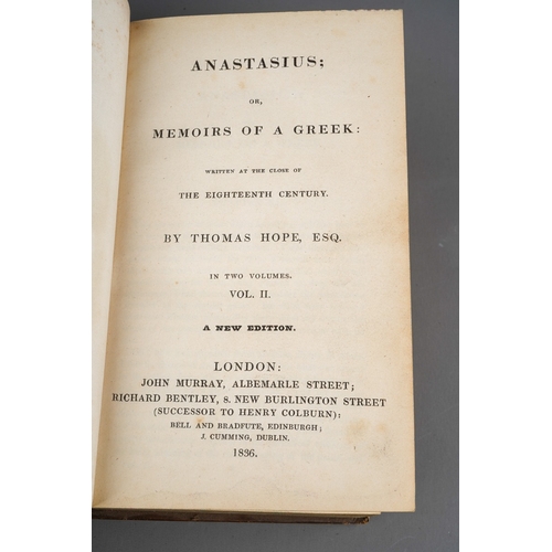 20 - Anastasius - Memoirs of a Green - Thomas Hope Watermarked fly sheets. John Murray (calf leather)