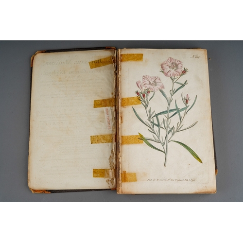 56 - Botantical Magazine Volume IX 1795 hand coloured plates.  Boards detached, old tape repairs to end p... 