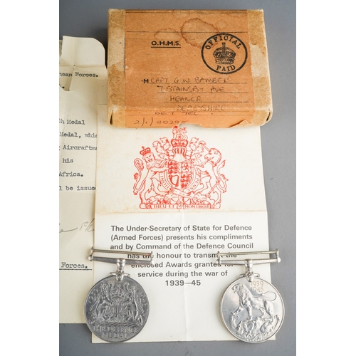 77 - WWII medals to include: 
1. O.H.M.S box addressed to  W R Bamber Esq including The Africa Star and r... 