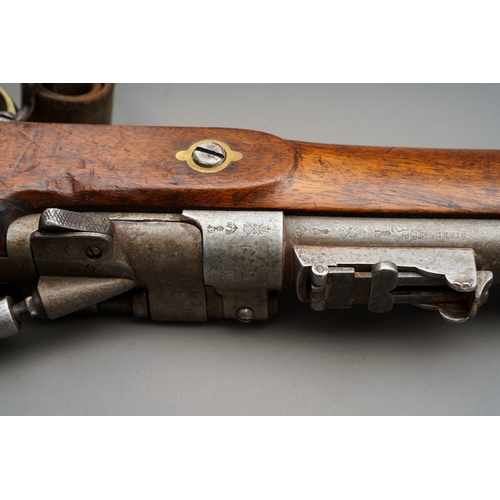 84 - 5773 3 band Snider Enfield rifle, stamped BSA, dated 1871, Butt plate engraved, military markings