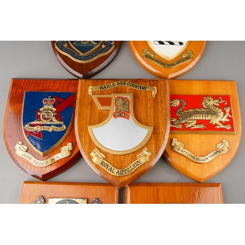 89 - A collection of Seven British Royal Artillery Wooden Wall Plaques. (7)