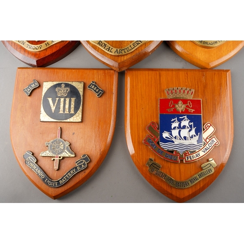 89 - A collection of Seven British Royal Artillery Wooden Wall Plaques. (7)