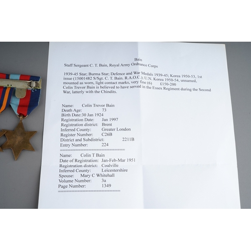 112 - WW2 & Korean War British Medal group comprising of 1939-45 Stra, Burma Star, Defence Medal, War Meda... 