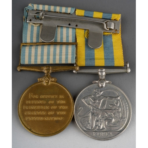 118 - British Korea Medal and UN Korea Medal mounted on a bar with original ribbons to 22377852 Cpl. A Joh... 