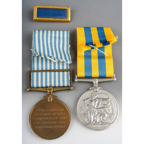 124 - British Korea Medal and UN Korea Medal  complete with original ribbons to 22493687 Fusiler JHJ Piers... 