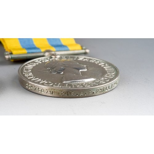 126 - British Korea Medal and UN Korea Medal complete with original ribbons to 22475079 Pte AF Phillips, W... 