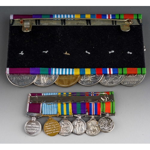 132 - WW2 British & Korean War Medal Group comprising of Defence Medal, War Medal, Korea Medal and General... 