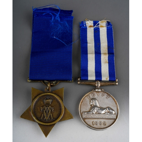 133 - Victorian Egypt Medal 1882 and Khedives Star complete with ribbons to 2751 Pte  H Wood, 1 / Royal We... 