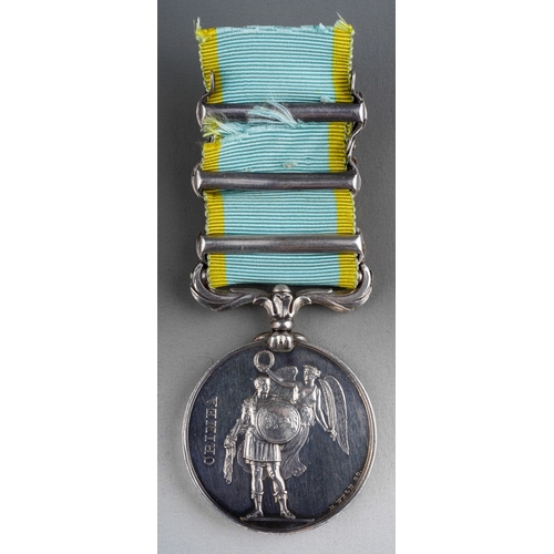 141 - Victorian Crimea Medal with Inkermann, Balaklava and Alma Clasps to Fredk. Burman, 1st Bn, Rifle Bri... 