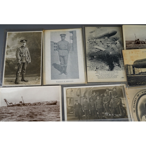 151 - Collection of over 30 WW1 British and French Postcards, mainly photographic images. Along with a Kin... 