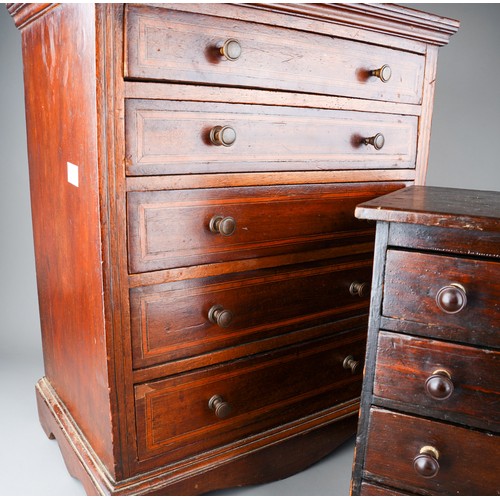 157 - An inlaid mahogany chest of five long drawers, turned handled on bracket feet, 37cm wide x 47cm high... 