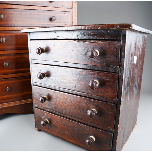 157 - An inlaid mahogany chest of five long drawers, turned handled on bracket feet, 37cm wide x 47cm high... 