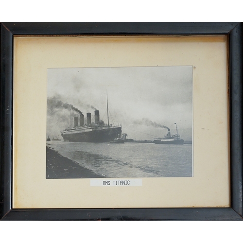 159 - Framed original press photo of RMS Titanic 40cm x 33cm inc frame, stamped  'Topical Press Agency Ltd... 