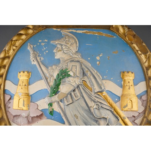 164 - A resin relief moulded crest plaque for British Royal Naval College Darmouth, with gilt ship and sai... 