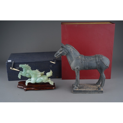 177 - A late 20th century Chinese terracotta model of a horse, height 22cm, in display box, together with ... 