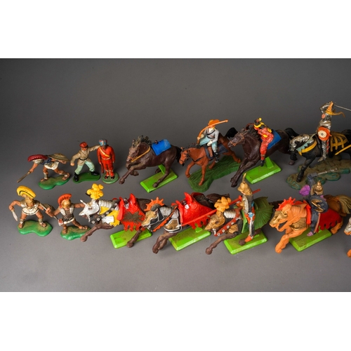 188 - Two boxes of Britains Deetail plastic and metal figures of cowboys and Native Americans, figures in ... 