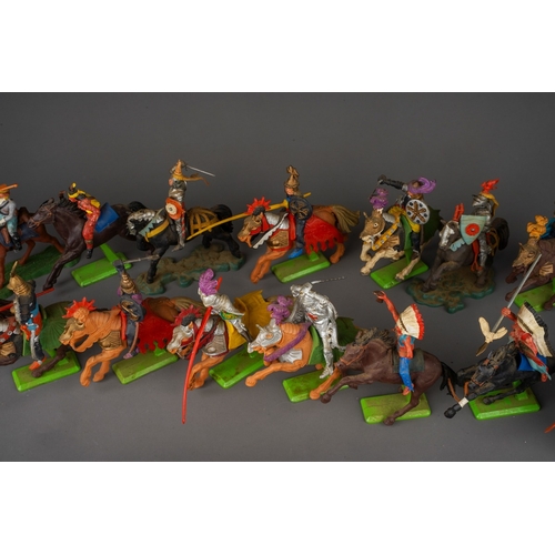 188 - Two boxes of Britains Deetail plastic and metal figures of cowboys and Native Americans, figures in ... 