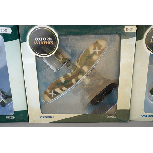 198 - Five boxed Oxford Aviation Front Line Fighters 1:72 scale die-cast models, comprising Junkers Ju-87 ... 